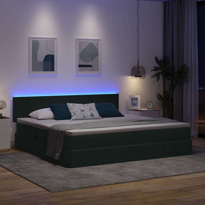 Letto con contenitore e LED Verde Scuro 200 x 200 cm Velluto