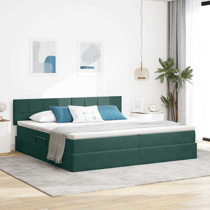 Letto con contenitore e LED Verde Scuro 200 x 200 cm Velluto