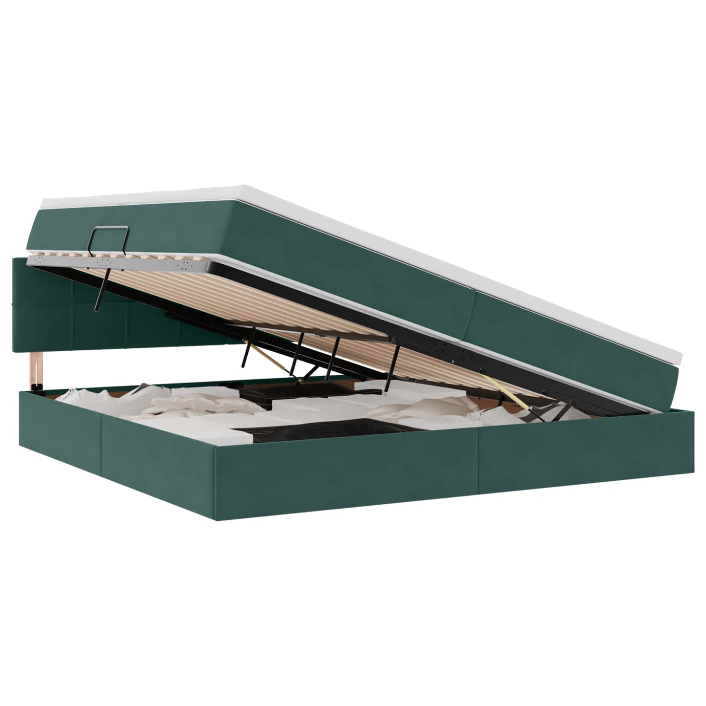 Letto con contenitore e LED Verde Scuro 200 x 200 cm Velluto