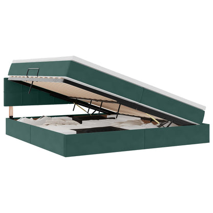 Letto con contenitore e LED Verde Scuro 200 x 200 cm Velluto