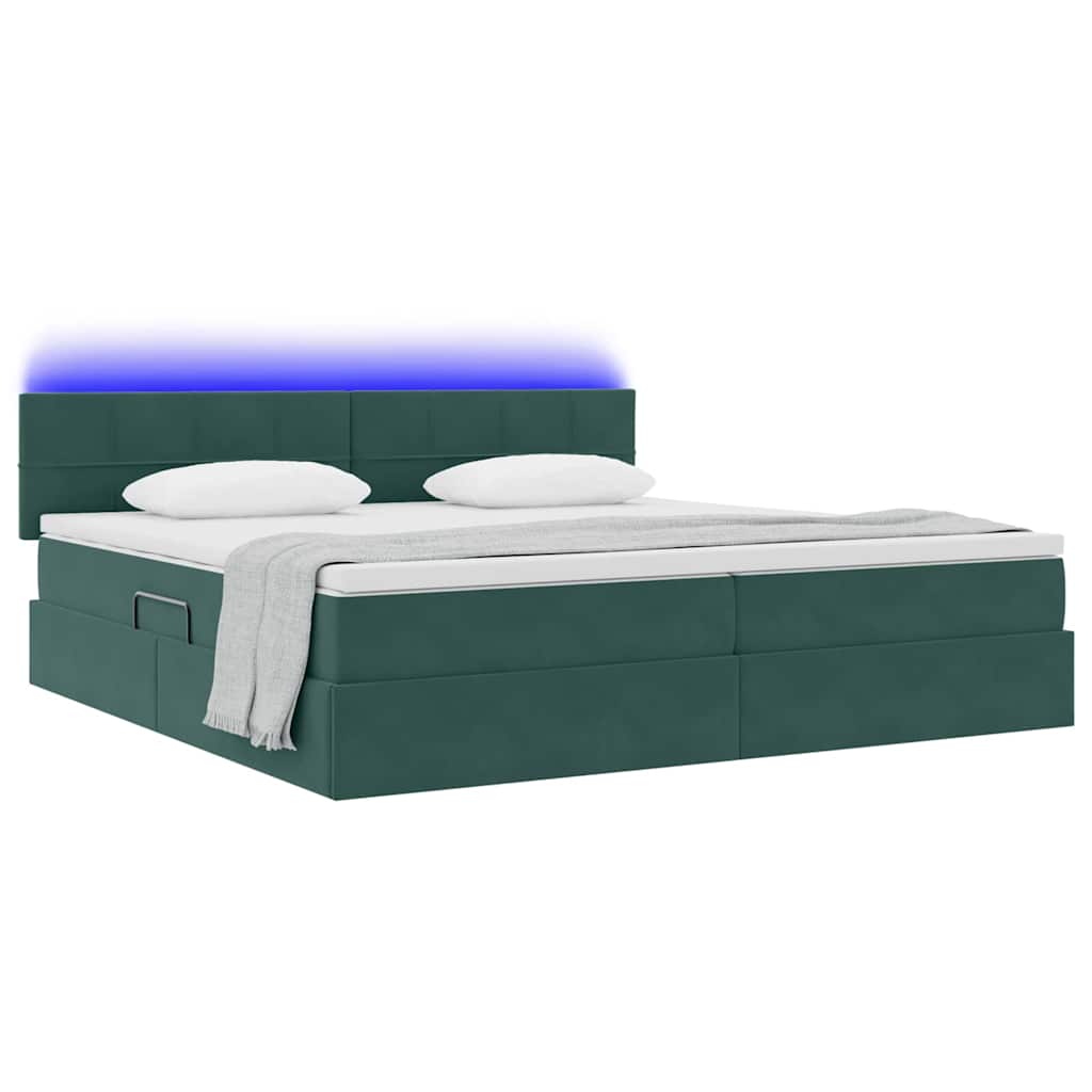 Letto con contenitore e LED Verde Scuro 200 x 200 cm Velluto