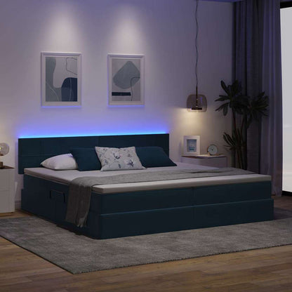 Letto con contenitore e LED Blu Scuro 200 x 200 cm Velluto