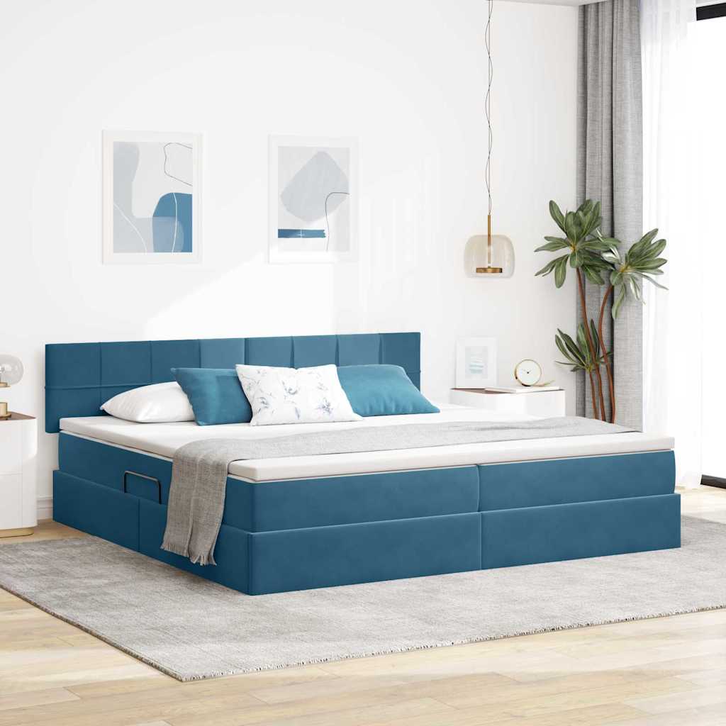 Letto con contenitore e LED Blu Scuro 200 x 200 cm Velluto