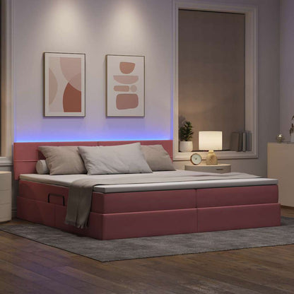 Letto con contenitore e LED con led Rosa 200 x 200 cm Velluto