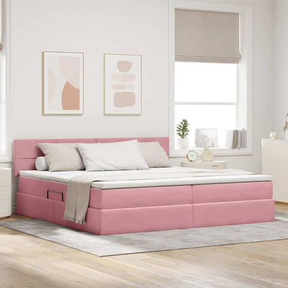 Letto con contenitore e LED con led Rosa 200 x 200 cm Velluto