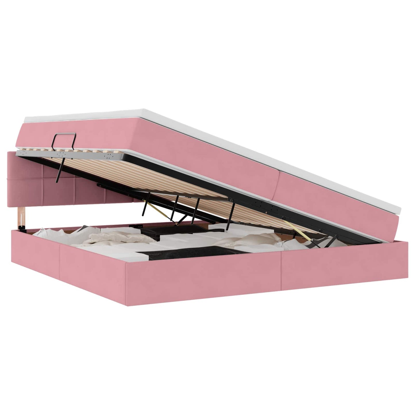 Letto con contenitore e LED con led Rosa 200 x 200 cm Velluto