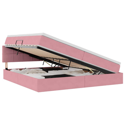 Letto con contenitore e LED con led Rosa 200 x 200 cm Velluto
