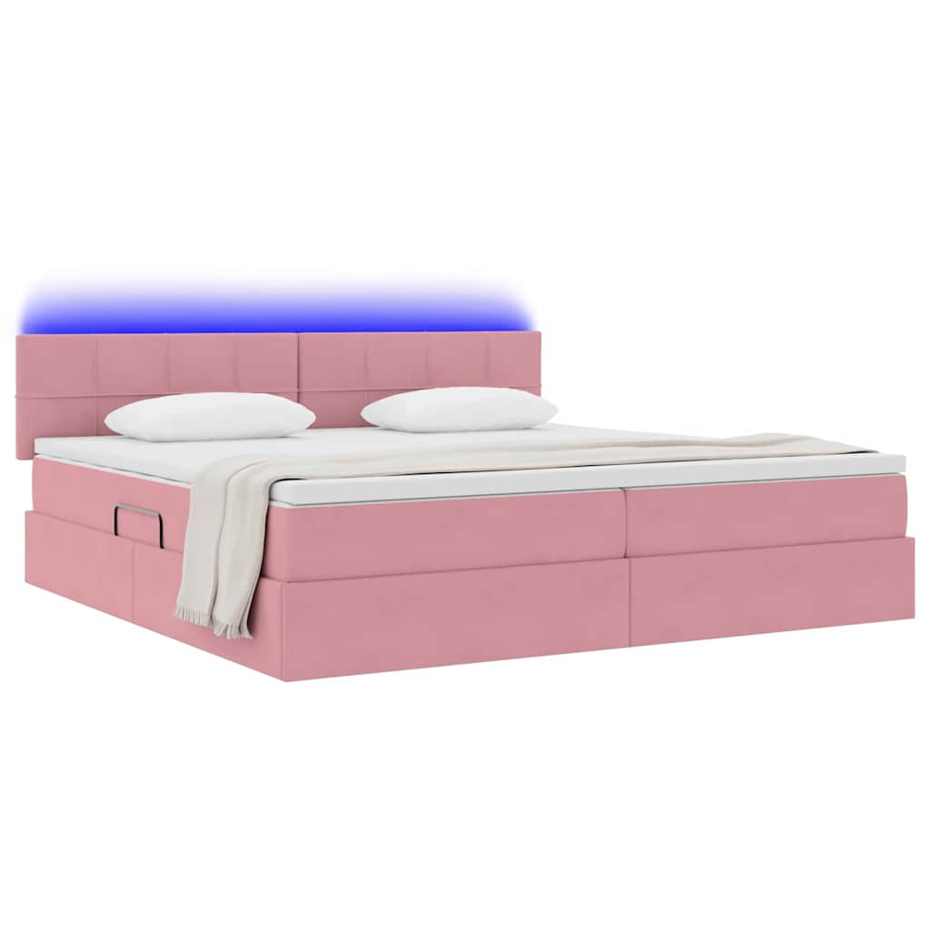 Letto con contenitore e LED con led Rosa 200 x 200 cm Velluto