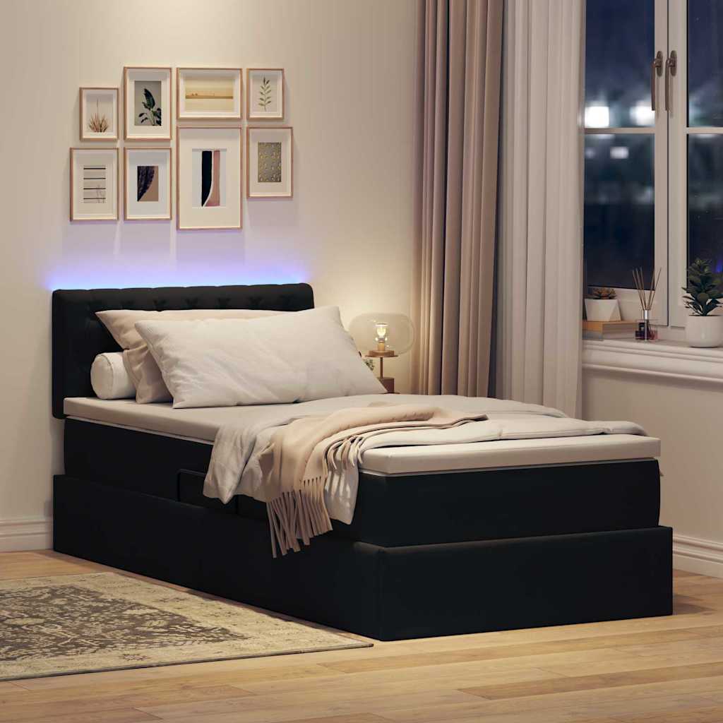 Letto con contenitore e LED con led Nero 90 x 190 cm Velluto