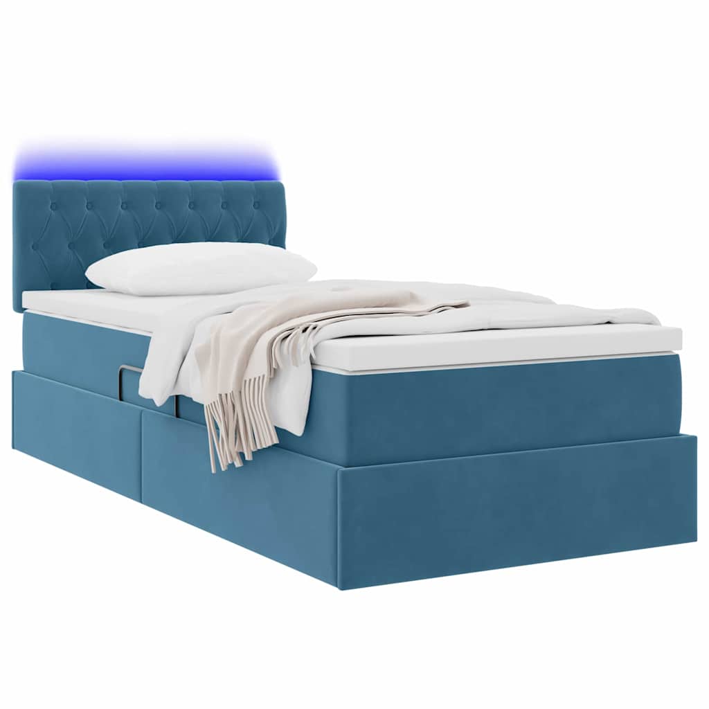 Letto con contenitore e LED Blu Scuro 90 x 190 cm Velluto