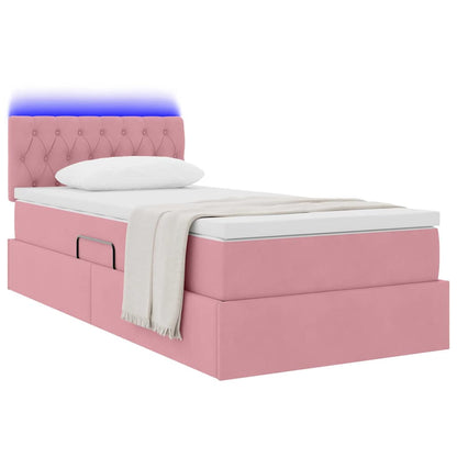 Letto con contenitore e LED con led Rosa 90 x 190 cm Velluto