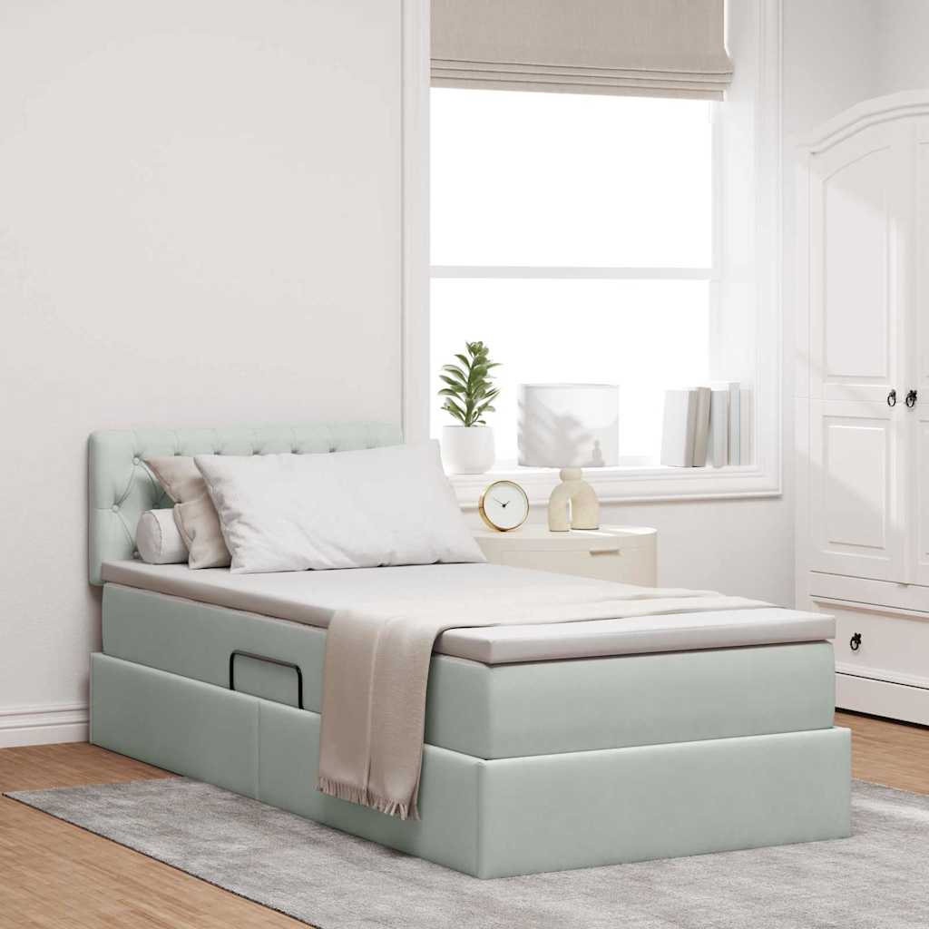 Letto con contenitore e LED Grigio chiaro 90 x 200 cm Velluto