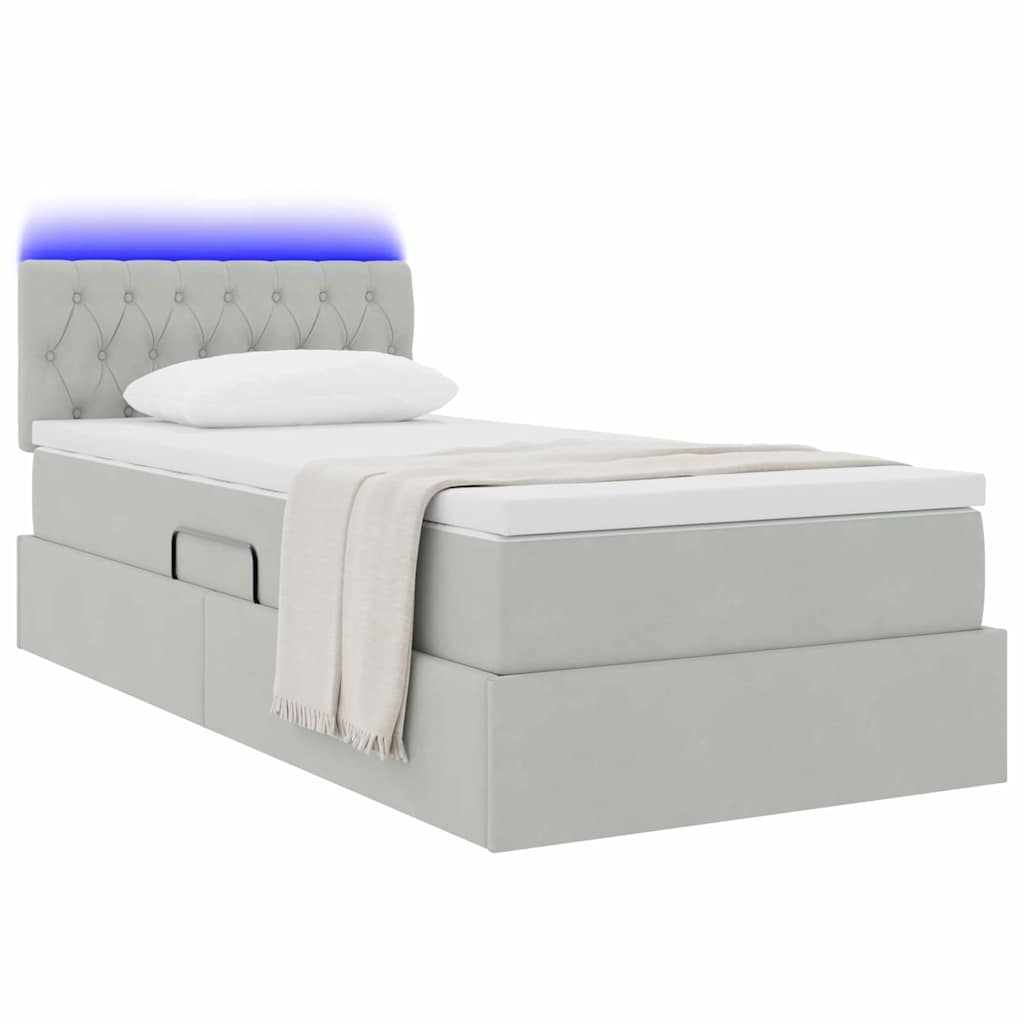 Letto con contenitore e LED Grigio chiaro 90 x 200 cm Velluto
