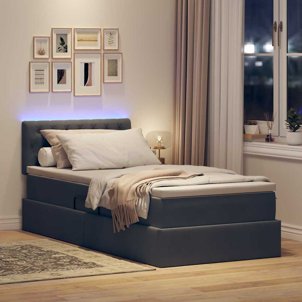 Letto con contenitore e LED Grigio scuro 90 x 200 cm Velluto