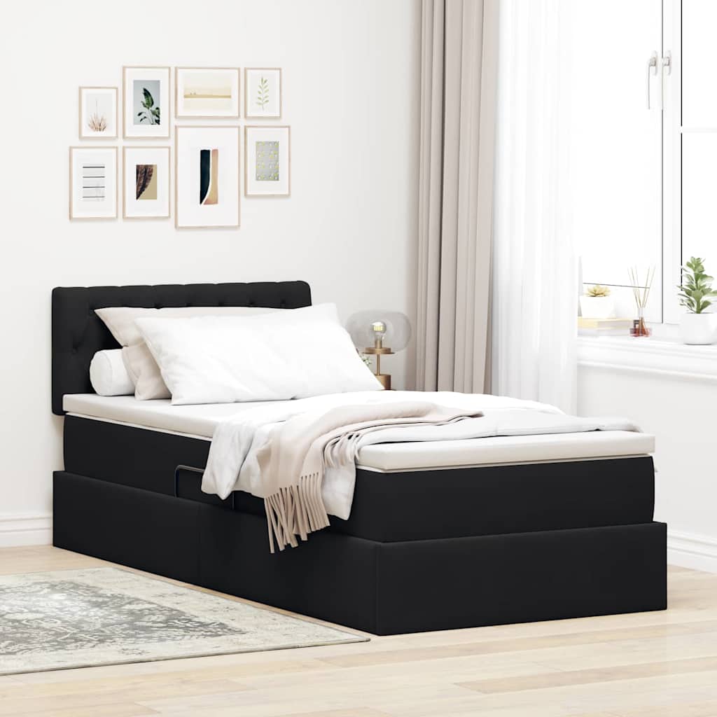 Letto con contenitore e LED con led Nero 90 x 200 cm Velluto