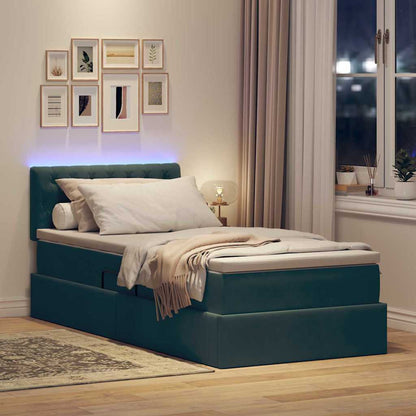 Letto con contenitore e LED Verde Scuro 90 x 200 cm Velluto