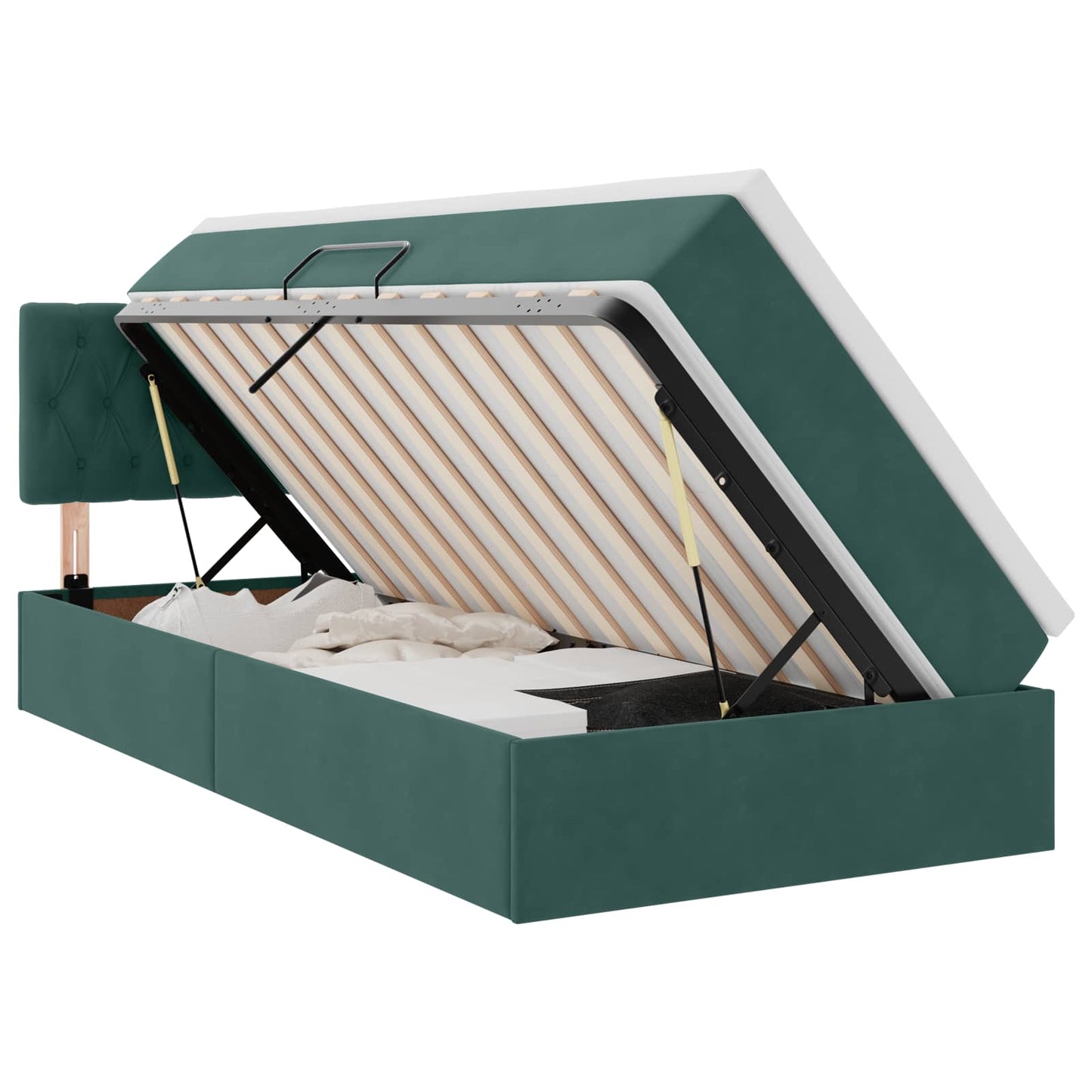 Letto con contenitore e LED Verde Scuro 90 x 200 cm Velluto