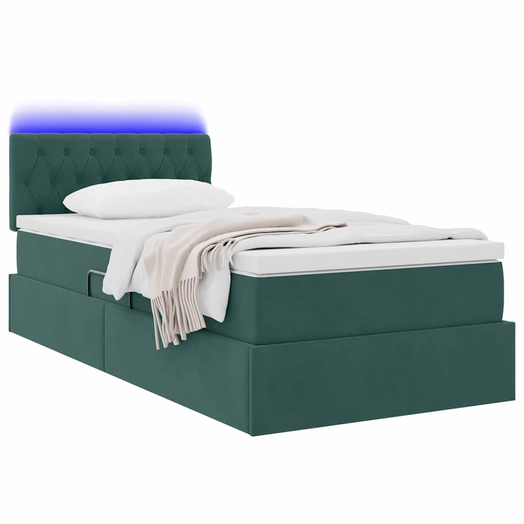 Letto con contenitore e LED Verde Scuro 90 x 200 cm Velluto