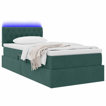 Letto con contenitore e LED Verde Scuro 90 x 200 cm Velluto