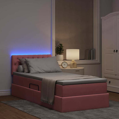 Letto con contenitore e LED con led Rosa 90 x 200 cm Velluto