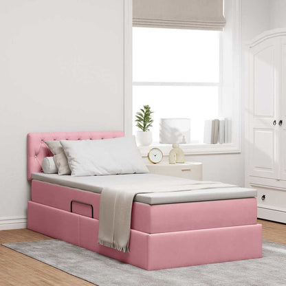 Letto con contenitore e LED con led Rosa 90 x 200 cm Velluto