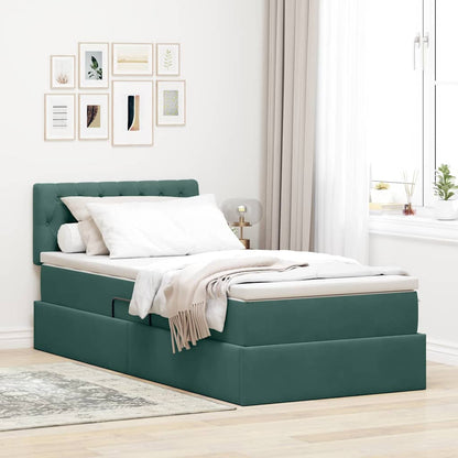 Letto con contenitore e LED Verde Scuro 100 x 200 cm Velluto