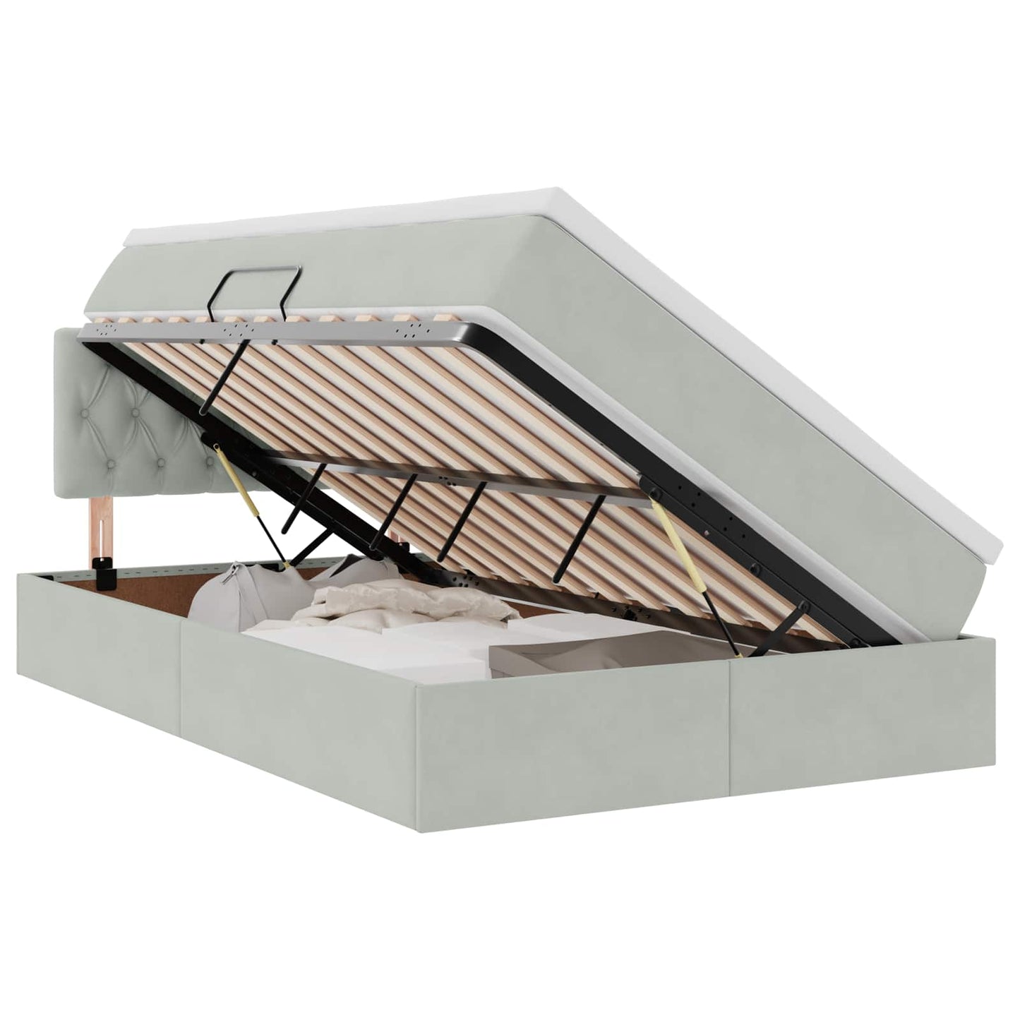 Letto con contenitore e LED Grigio chiaro 120 x 190 cm Velluto
