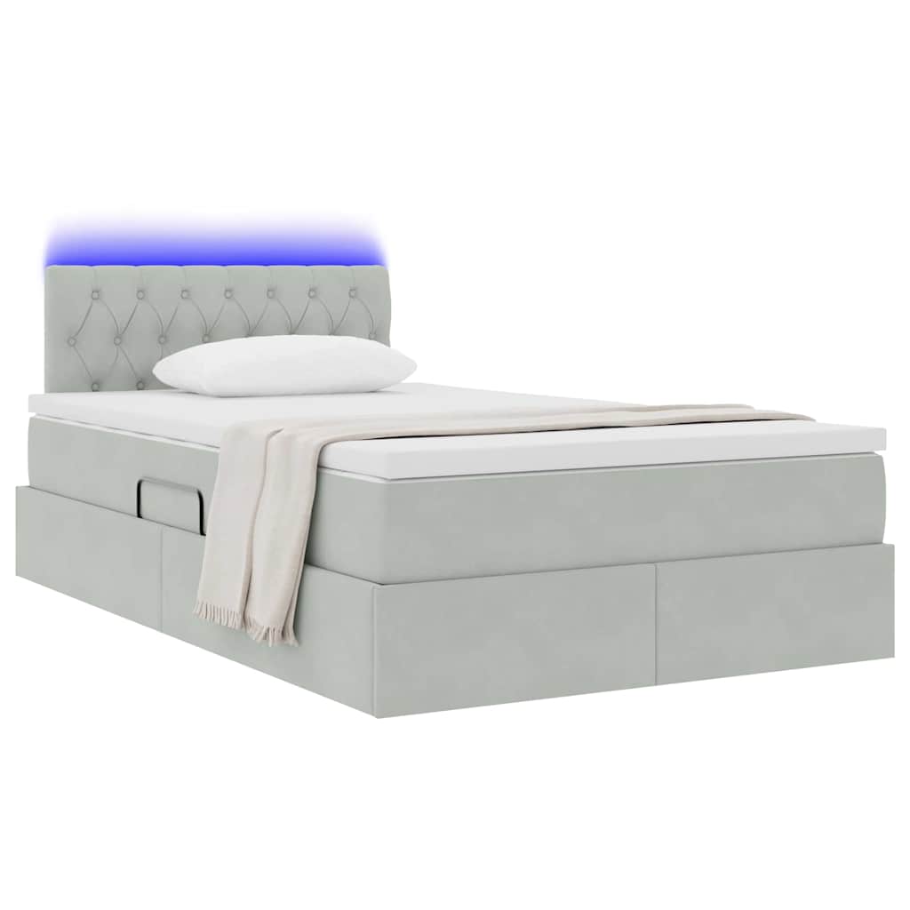 Letto con contenitore e LED Grigio chiaro 120 x 190 cm Velluto