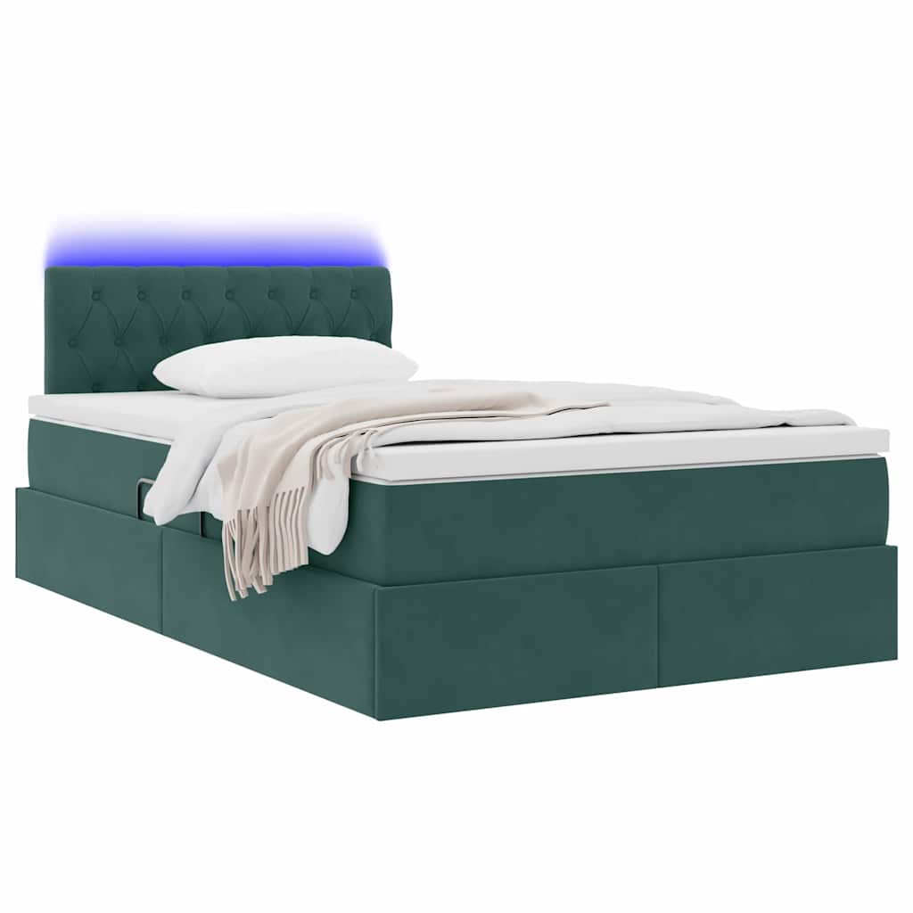 Letto con contenitore e LED Verde Scuro 120 x 190 cm Velluto
