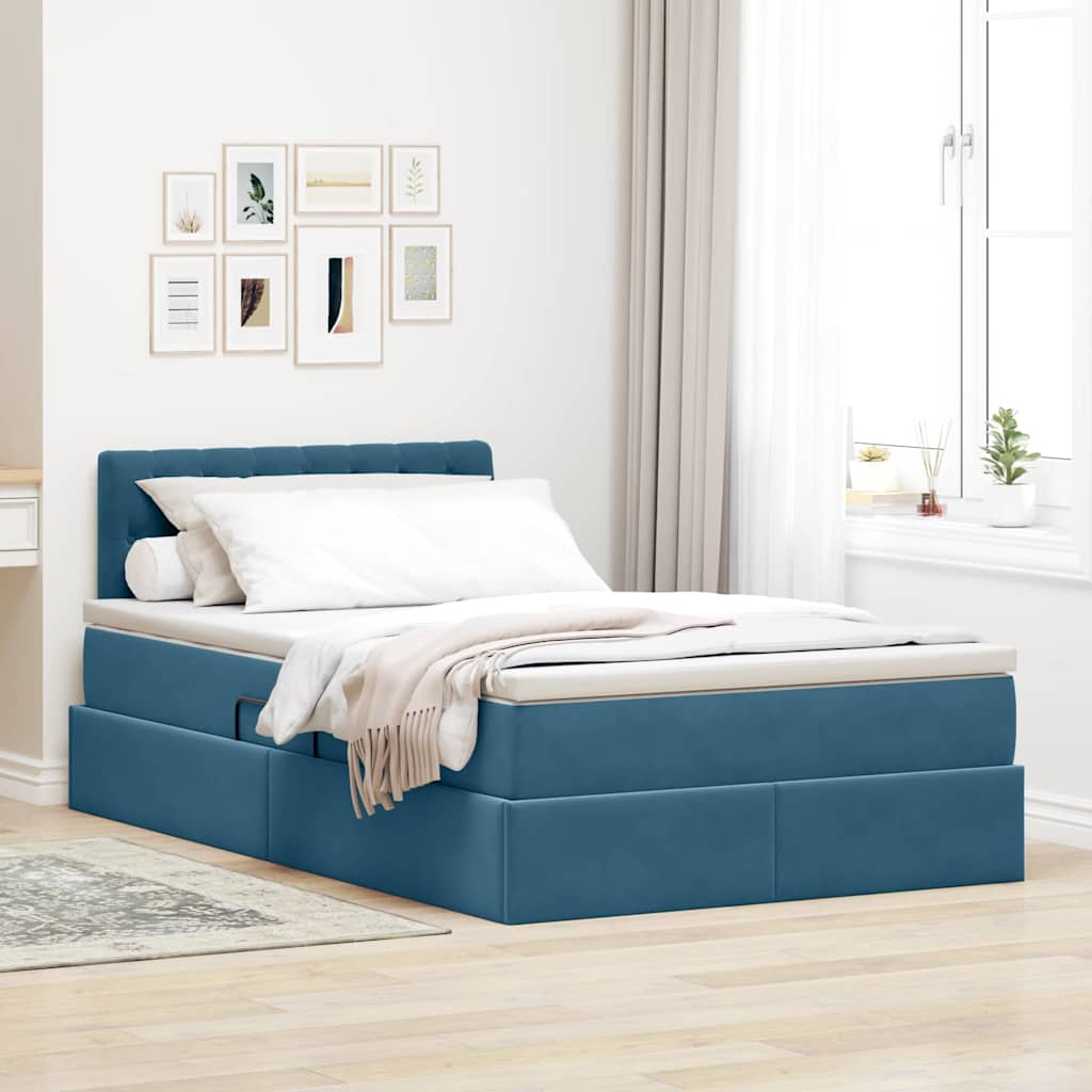 Letto con contenitore e LED con led Blu 120 x 190 cm Velluto