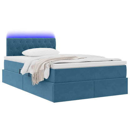 Letto con contenitore e LED con led Blu 120 x 190 cm Velluto
