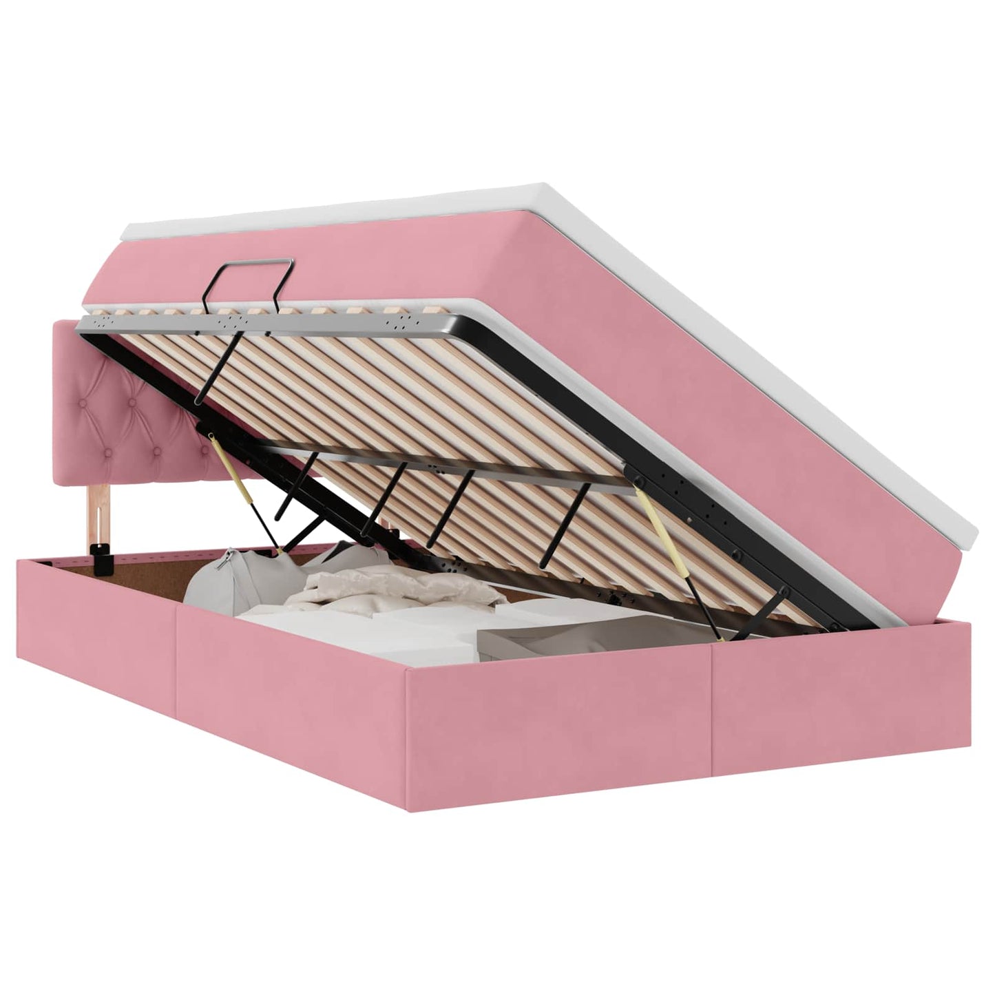 Letto con contenitore e LED con led Rosa 120 x 190 cm Velluto