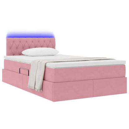 Letto con contenitore e LED con led Rosa 120 x 190 cm Velluto