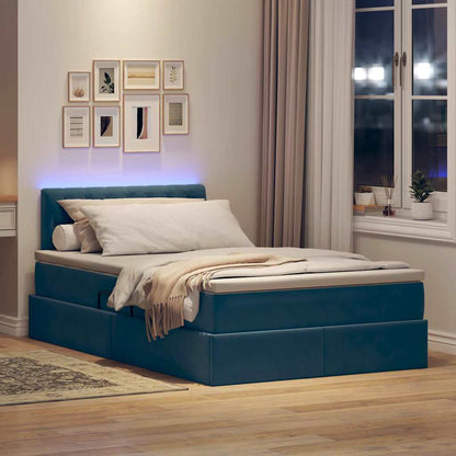 Letto con contenitore e LED Blu Scuro 120 x 200 cm Velluto