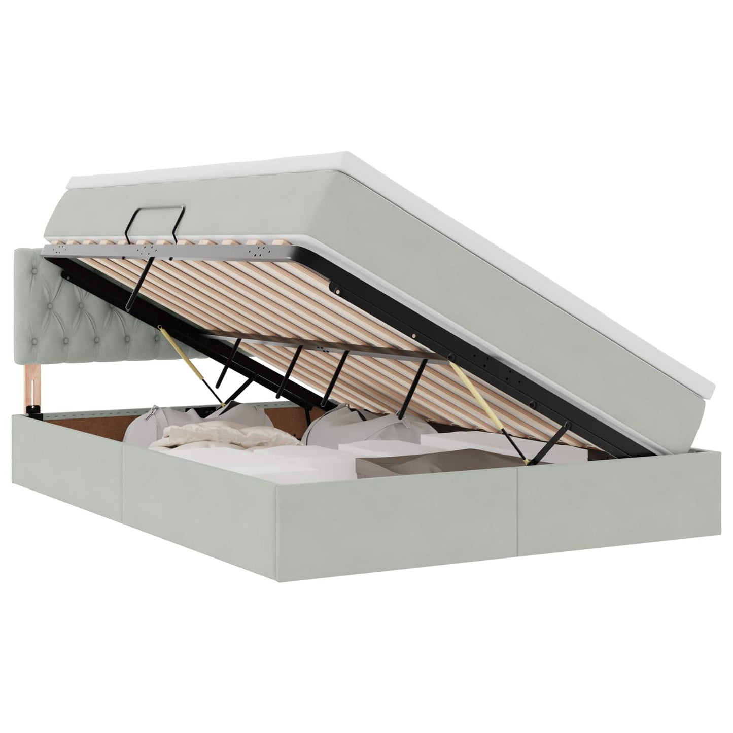 Letto con contenitore e LED Grigio chiaro 140 x 190 cm Velluto