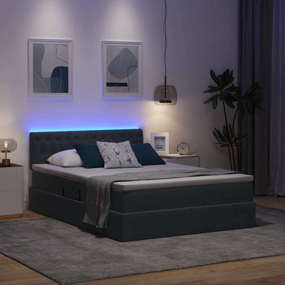 Letto con contenitore e LED Grigio scuro 140 x 190 cm Velluto