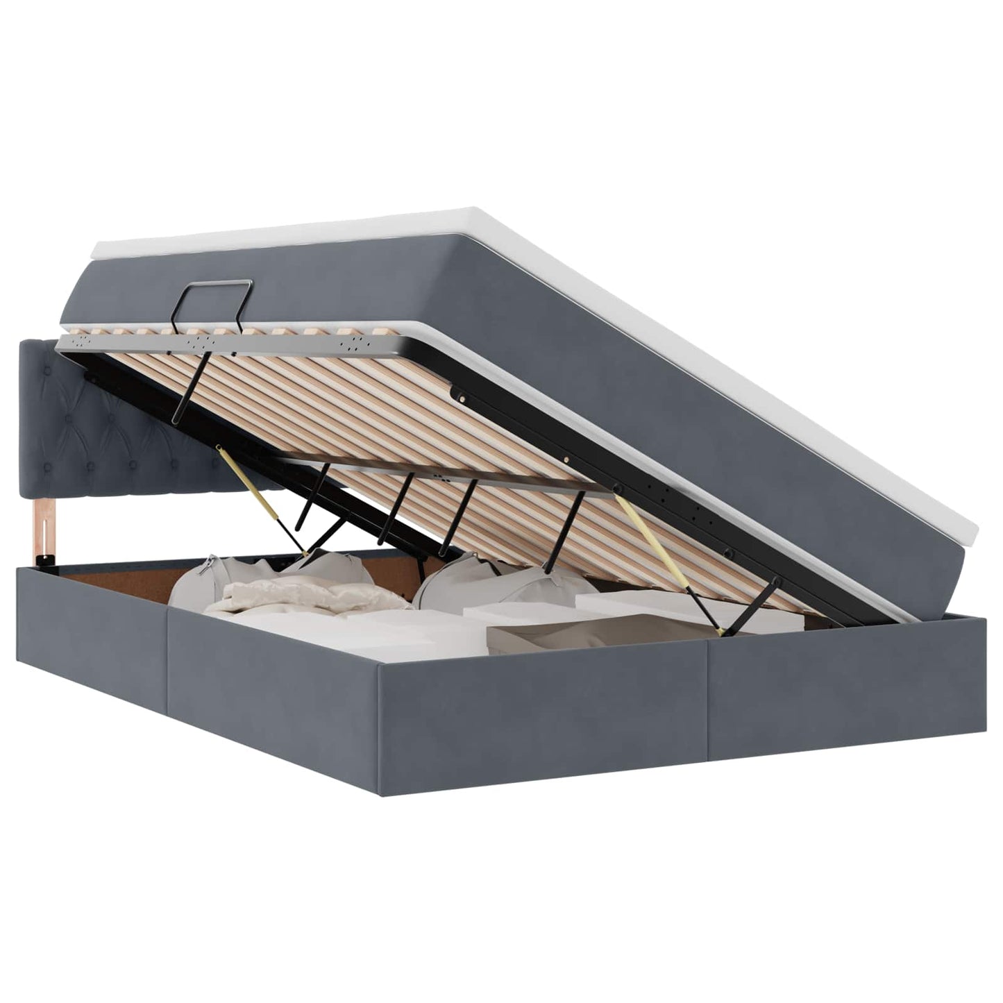 Letto con contenitore e LED Grigio scuro 140 x 190 cm Velluto
