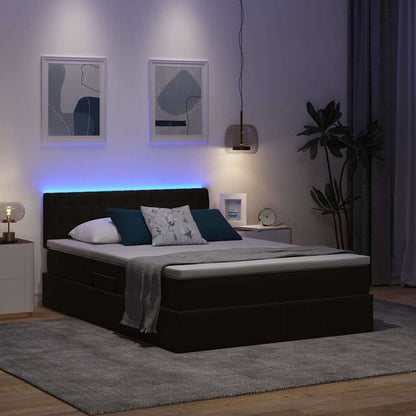 Letto con contenitore e LED con led Nero 140 x 190 cm Velluto
