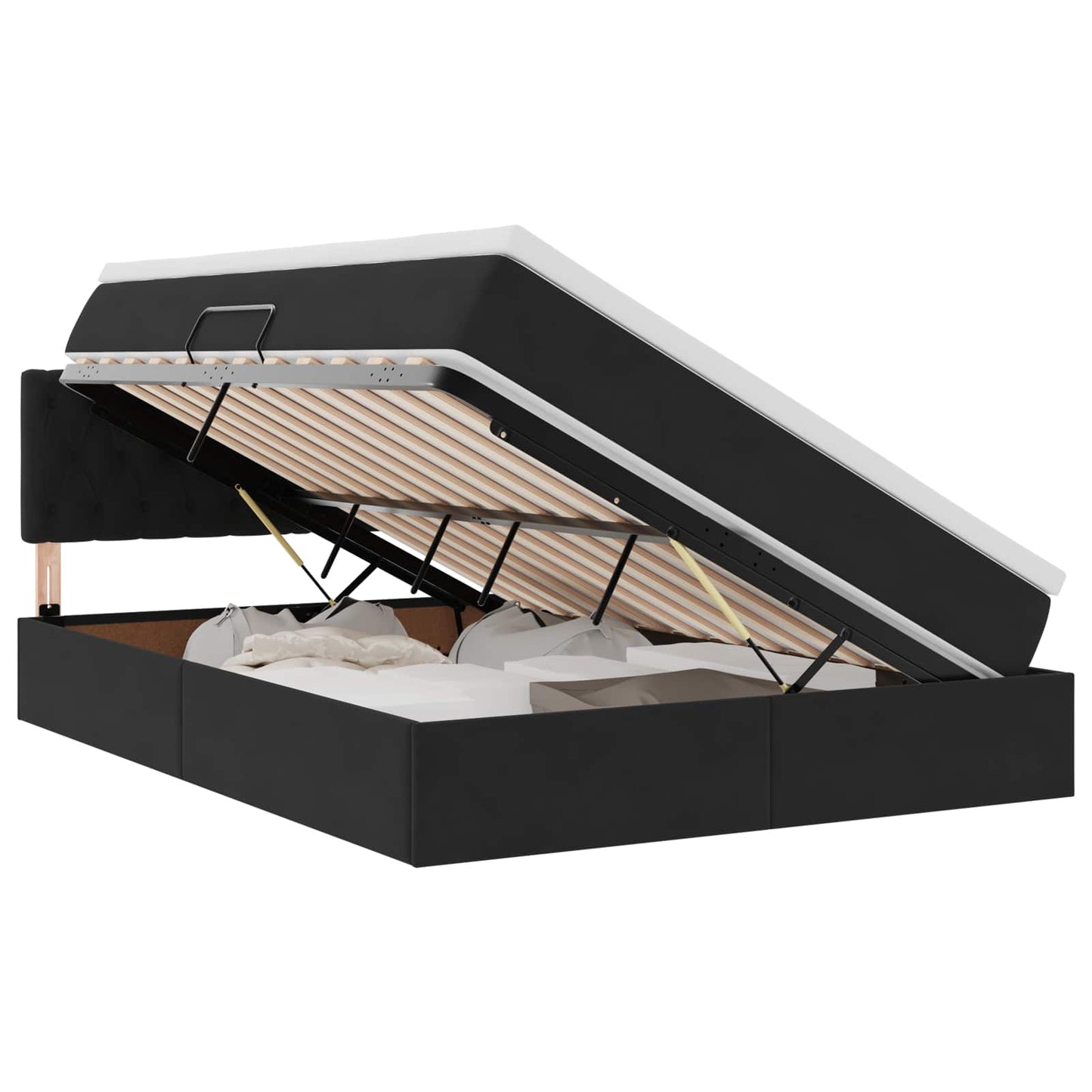 Letto con contenitore e LED con led Nero 140 x 190 cm Velluto