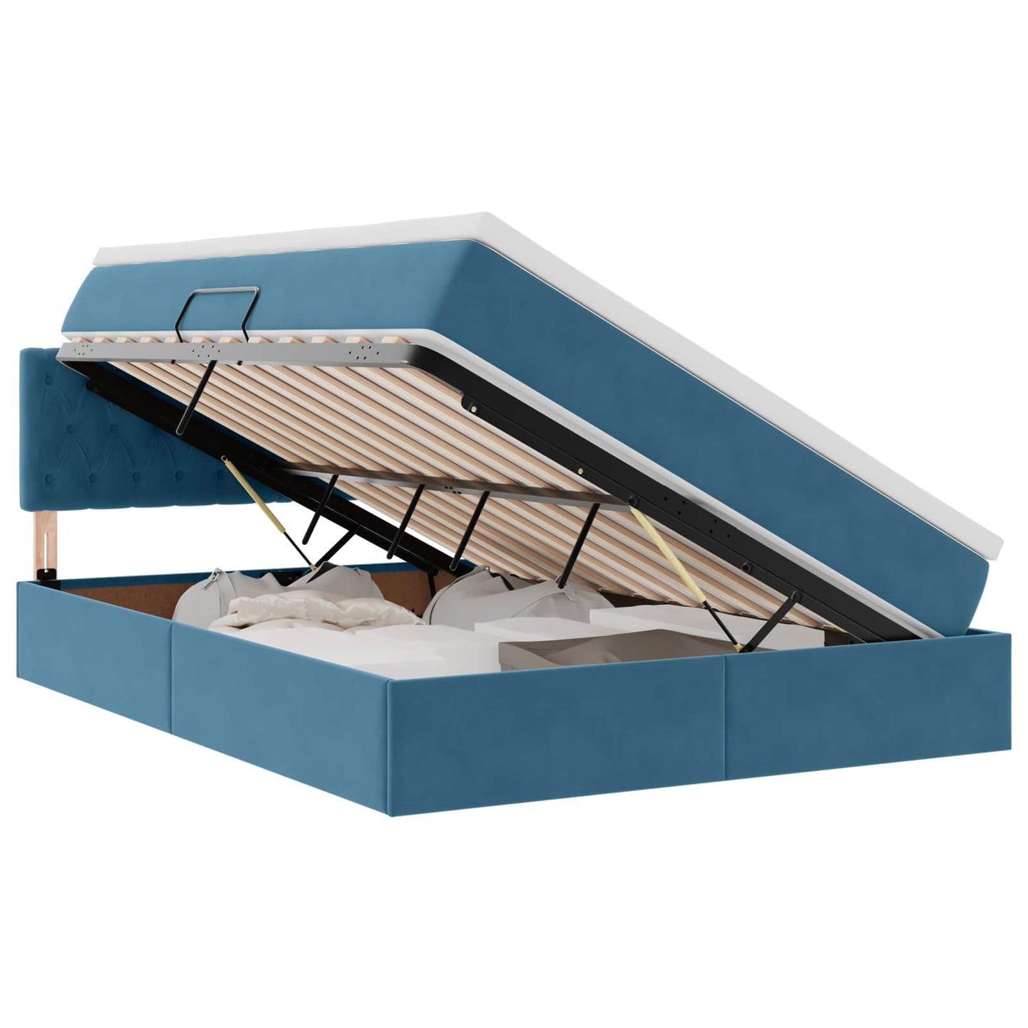 Letto con contenitore e LED Blu Scuro 140 x 190 cm Velluto