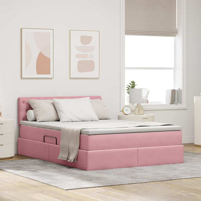 Letto con contenitore e LED con led Rosa 140 x 190 cm Velluto