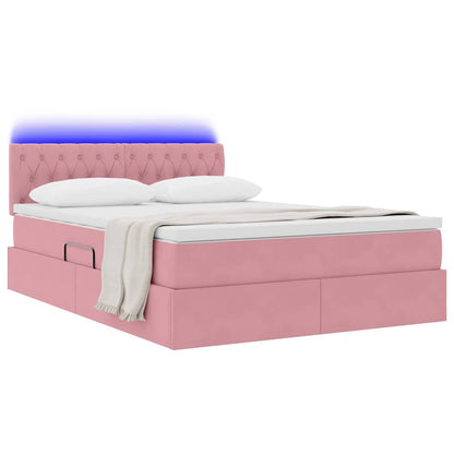 Letto con contenitore e LED con led Rosa 140 x 190 cm Velluto