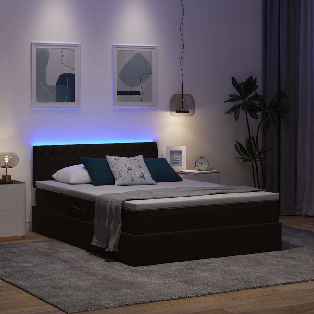 Letto con contenitore e LED con led Nero 140 x 200 cm Velluto