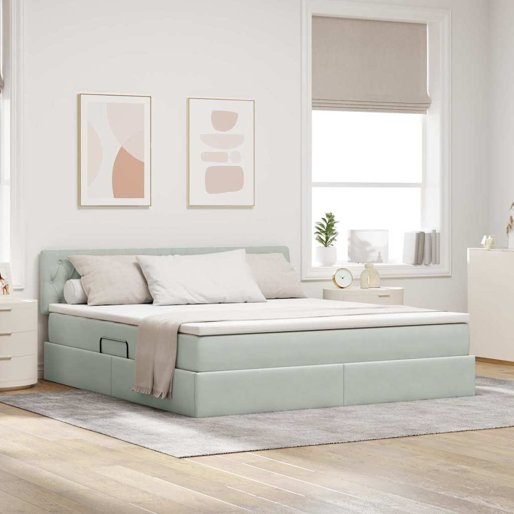 Letto con contenitore e LED Grigio chiaro 160 x 200 cm Velluto