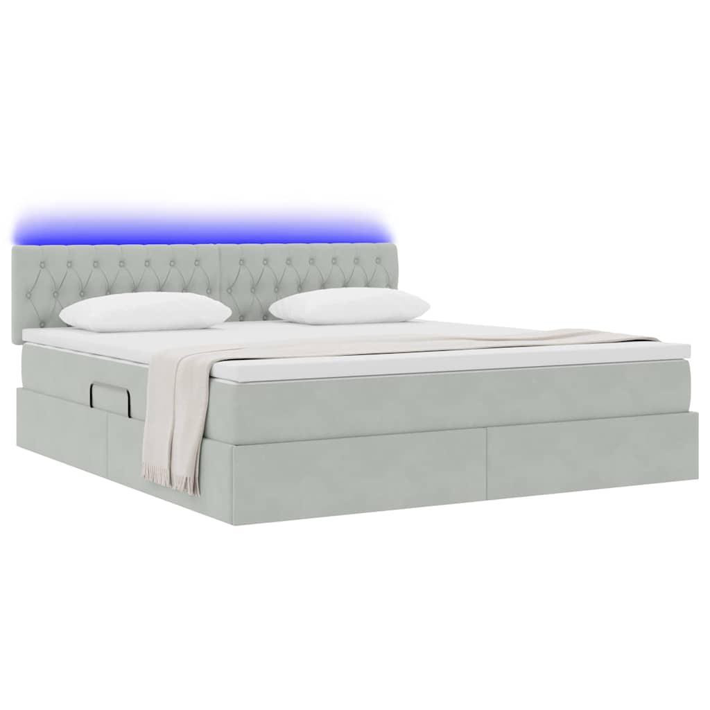 Letto con contenitore e LED Grigio chiaro 160 x 200 cm Velluto