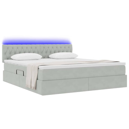 Letto con contenitore e LED Grigio chiaro 160 x 200 cm Velluto