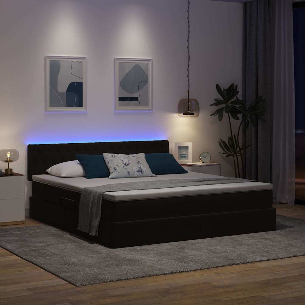 Letto con contenitore e LED con led Nero 160 x 200 cm Velluto