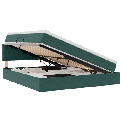 Letto con contenitore e LED Verde Scuro 160 x 200 cm Velluto