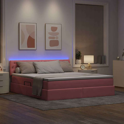Letto con contenitore e LED con led Rosa 180 x 200 cm Velluto