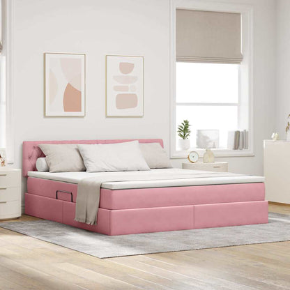 Letto con contenitore e LED con led Rosa 180 x 200 cm Velluto